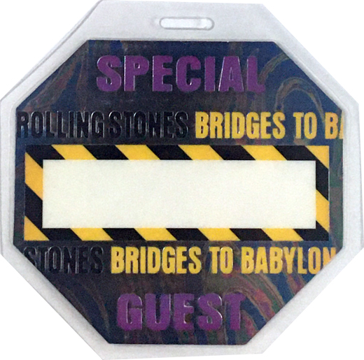 Rolling Stones - 1997 / 98 Bridges To Babylon Tour Laminate Special Guest Pass
