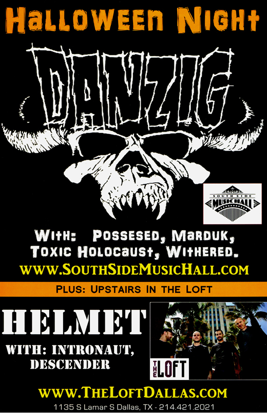 Danzig 2010 Halloween South Side Ballroom Dallas Texas 11x17 Concert Poster