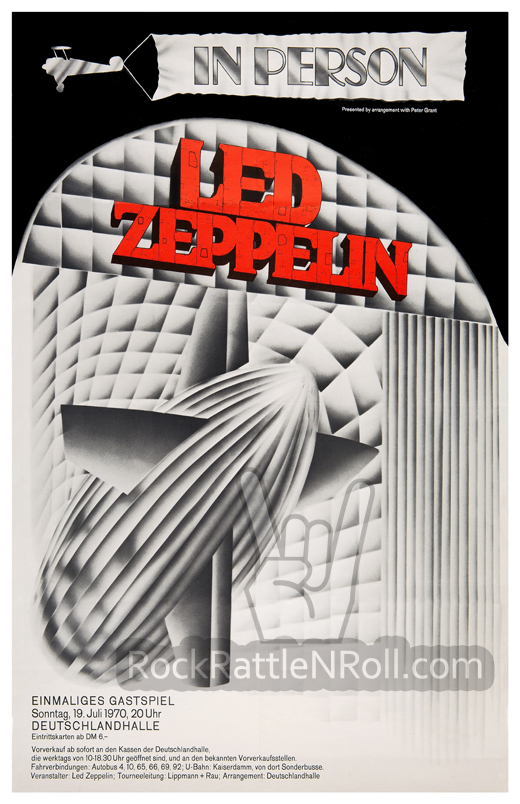 Led Zeppelin - Classic July 19, 1970 Berlin, Germany Concert Repro Poster