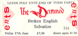 The Damned Ticket Stubs 06-17-94 Leeds Poly - Leeds, UK
