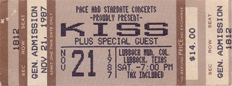 KISS 11-21-87 Lubbock Municipal Coliseum - Lubbock, TX