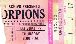 Scorpions Ticket Stub 1984 Aladdin Theatre - Las Vegas, NV