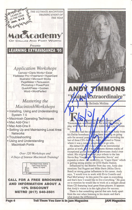 Andy Timmons - Signed JAM Magazine