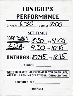 Anthrax 8x11 Concert Time Shedule