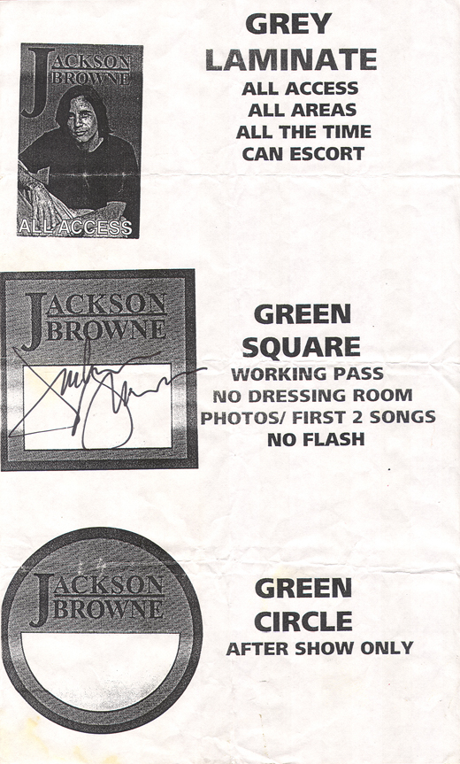 Jackson Browne - Autographed Backstage Pass Identifier