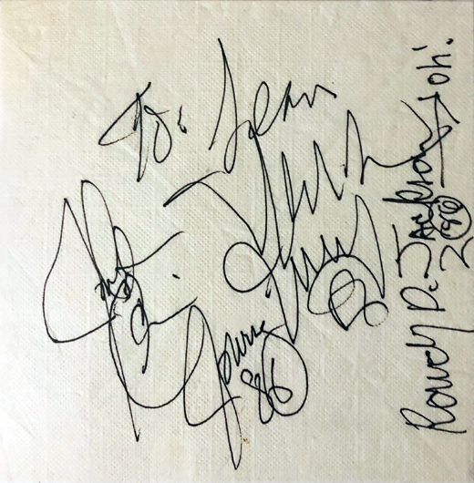 Journey  - Signed 4x4 Paper Napkin Jonathion Cain, Steve Perry, Randy Jackson
