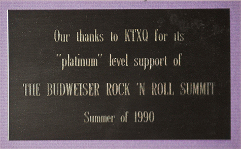 Rolling Stones - 3x6 metal engraved plaque presented by Budweiser Beer to KTXQ for their Platinum Level Support
