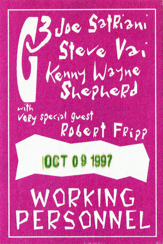 G3 - Eric Johnson / Steve Vai / Kenny Wayne Shepherd 1997 Working Personnel Pass