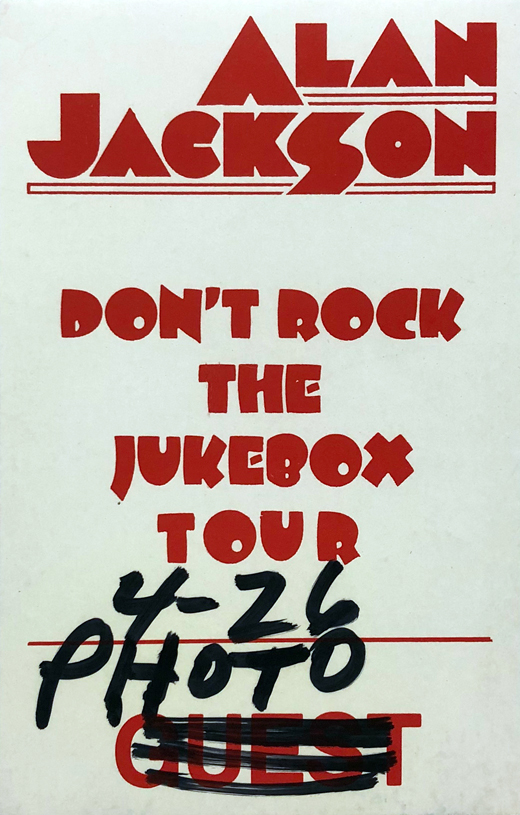 Alan Jackson - 1992 Dont R9ock The Jukebox Tour Backstage Photo Pass