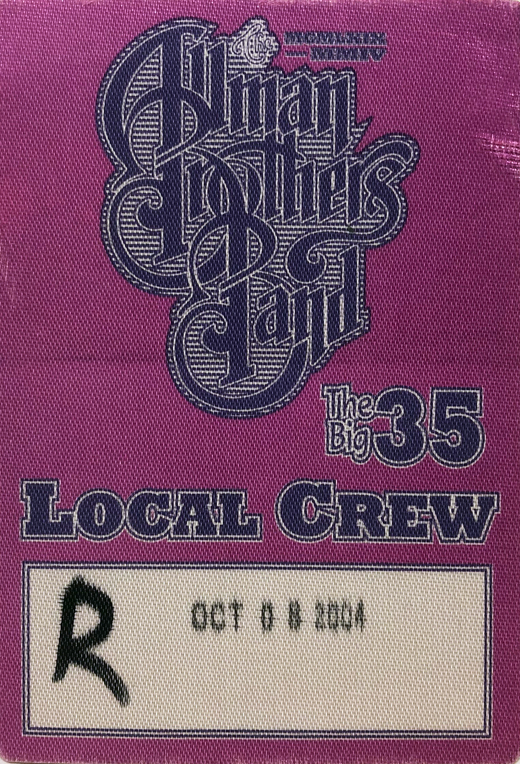 Allman Brothers Band - 2004 The Big 35 Tour Backstage Local Crew Pass