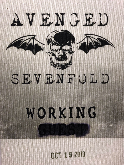 Avenged Sevenfold - 2013 Tour Backstage Working Pass