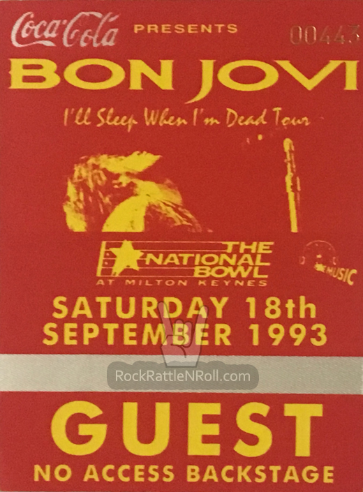 Bon Jovi - 1993 I'll Sleep When I'm Dead Commemorative Pass