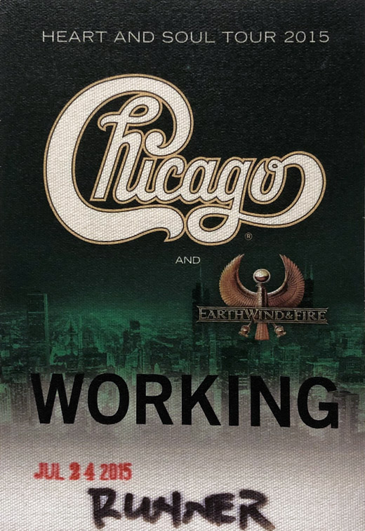 Chicago / Earth Wind & Fire - 2015 Heart And Soul Tour Backstage Working Pass