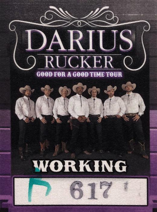 Darius Rucker - Good For A Good Time Tour Backstage Working Pass