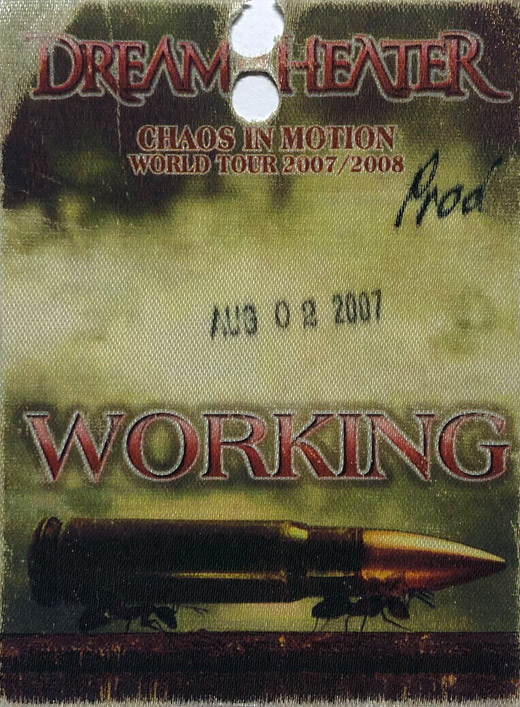 Dream Theater - 2007-2008 Chaos In Motion Tour Backstage Working Pass