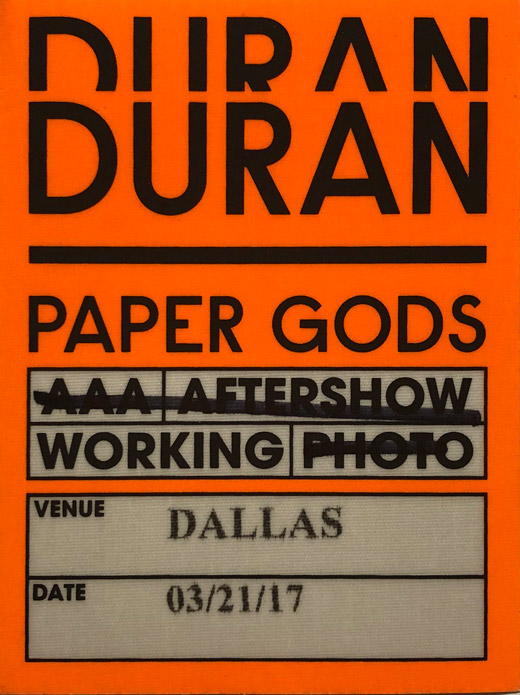 Duran Duran - Paper Gods Tour Backstage Working Pass
