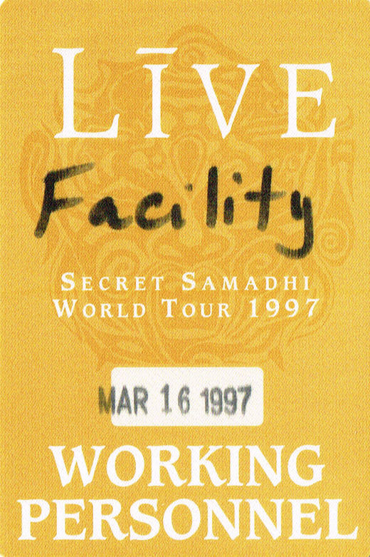 Live - 1997 Secret Samadhi Tour Facility Backstage Pass
