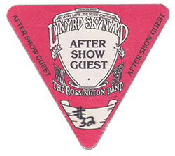 Lynyrd Skynyrd / Rossington Collins Band After Show Guest Pass