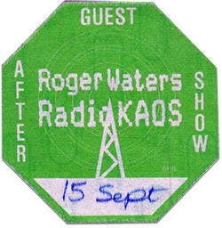 Roger Waters - 1987 Radio Kaos Tour After Show Pass
