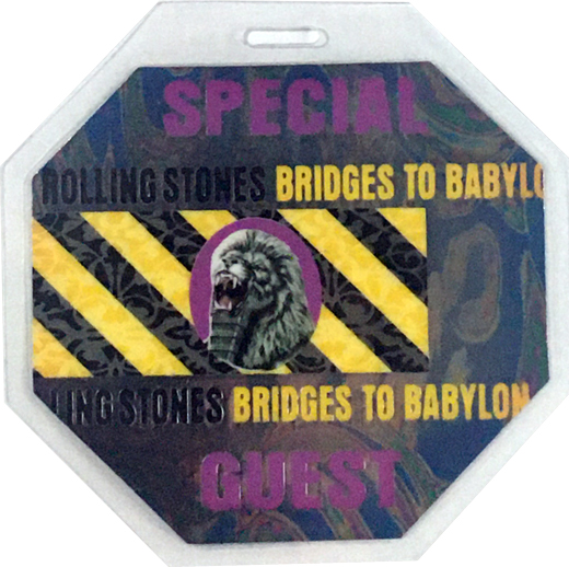 Rolling Stones - 1997 / 98 Bridges To Babylon Tour Laminate Special Guest Pass