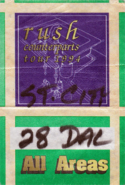 Rush - 1994 Counterparts Tour All Areas Pass