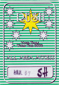 Rush - 2002 Vapor Trails Tour All Area Access Pass