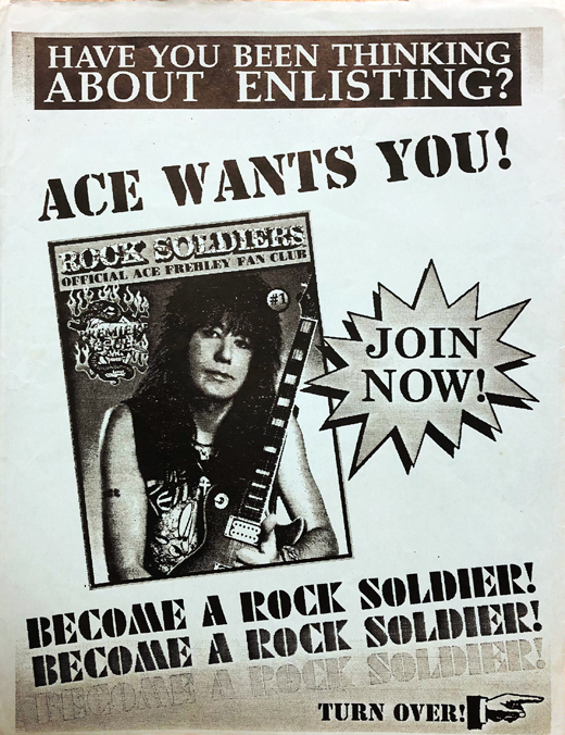Ace Frehley - 1987 Rock Soldiers Fan Club Handbill