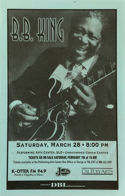 B.B. King - 1992 Christopher Cohan Center San Luis Obispo, CA Handbill