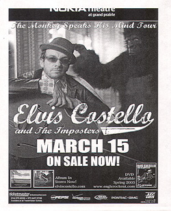 Elvis Costello - Dallas, TX Handbill