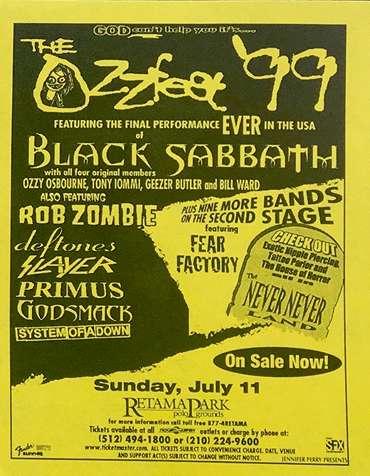 Black Sabbath - Ozzfest 1999 Handbill