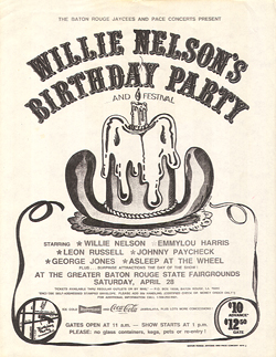 Willie Nelson - Baton Rouge, LA Handbill