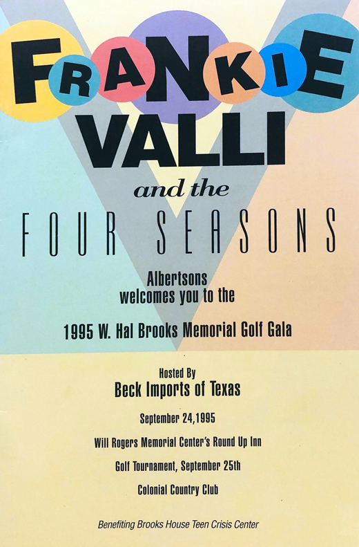 Frankie Valli and the Four Seasons - 1995 Golf Gala Pamphelt