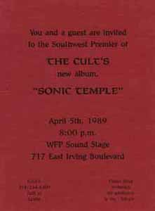 The Cult - Sonic Temple CD Release Party Invitation