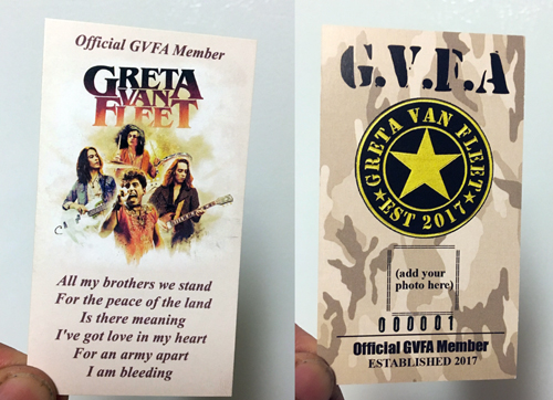 Greta Van Fleet Army Membership Card