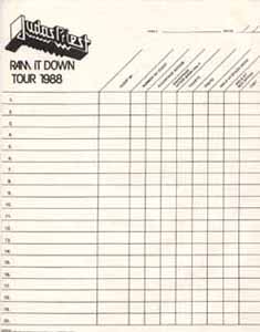 Judas Priest - 1988 Ram It Down Tour Guest List Form