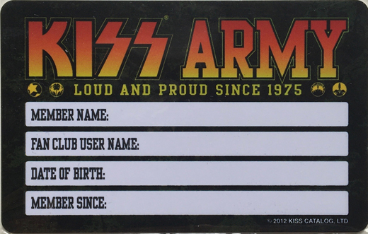KISS - 2012 KISS Army Membership Card