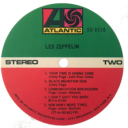 Led Zeppelin - Debut LP Atlantic Record Label