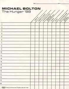 Michael Bolton - 1988 The Hunger Tour Guest List Form