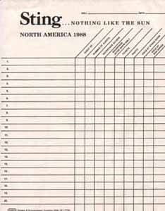 Sting - 1988 Nothing like The Sun Tour Guest List Form