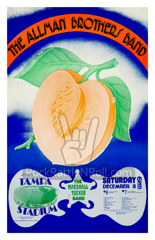 Allman Brothers Band / Marshall Tucker Band - December 8, 1973 Tampa Stadium Concert Poster