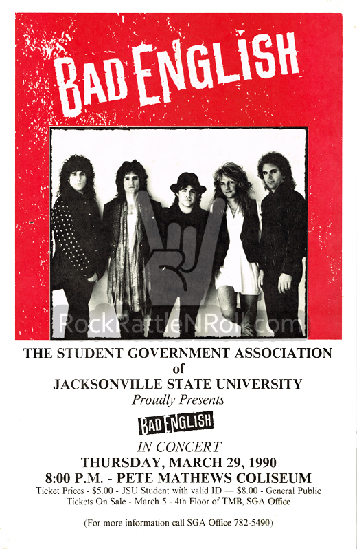 Bad English - March 29, 1990 Pete Mathews Coliseum Jacksonville State University Florida Concert Poster
