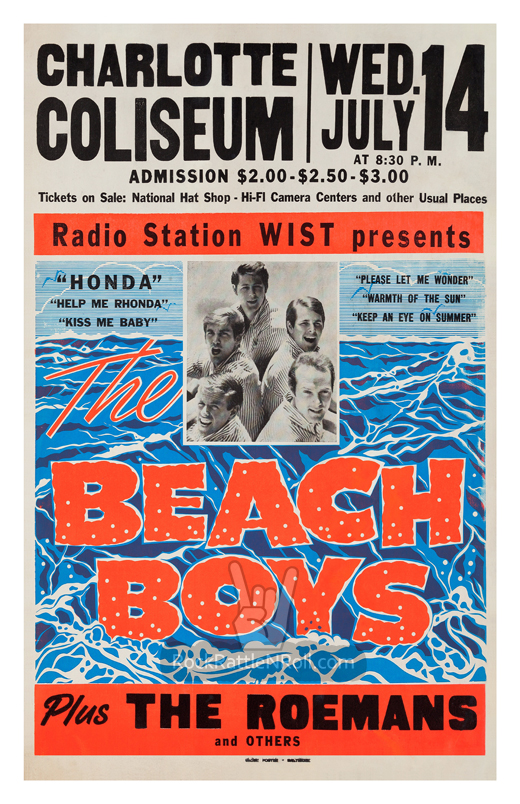 Beach Boys July 14, 1965 Charolotte Coliseum Charolotte, SC Concert Poster