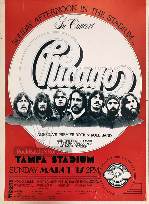Original Chicago March 17, 1974 Tampa Stadium Florida Concert Poster