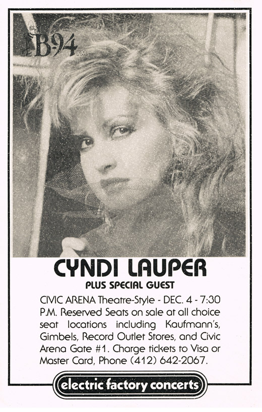 Cyndi Lauper - 1984 Civic Arena Pittsburgh, PA Concert Poster