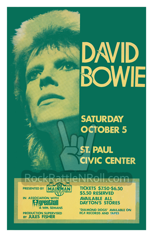 David Bowie - 1974 St Paul Minneasota Civic Center Concert Poster