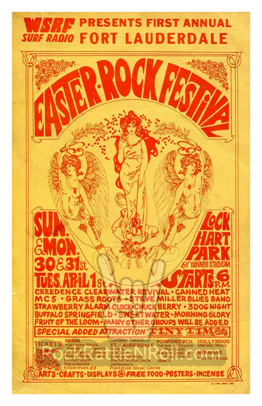 Easter Rock Festival - 1969 Fort Lauderdale, FL Concert Repro Poster