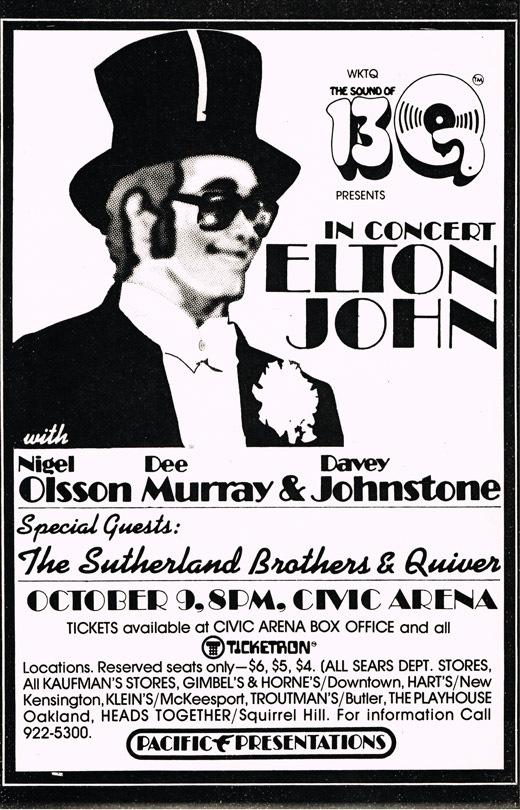 Elton John - 1976 Civic Arena Pittsburgh, PA Concert Poster