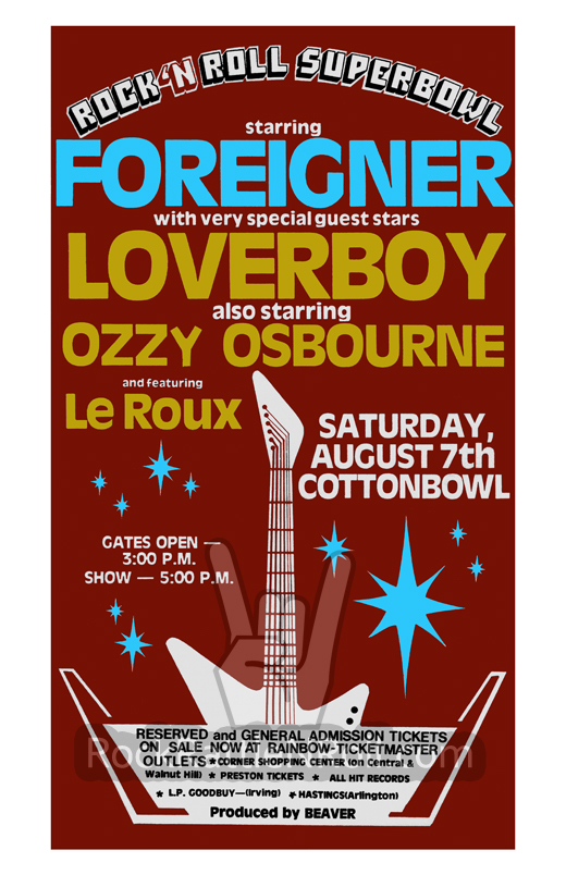 Rock N' Roll Superbowl - 1982 Cotton Bowl Dallas, TX Concert Poster