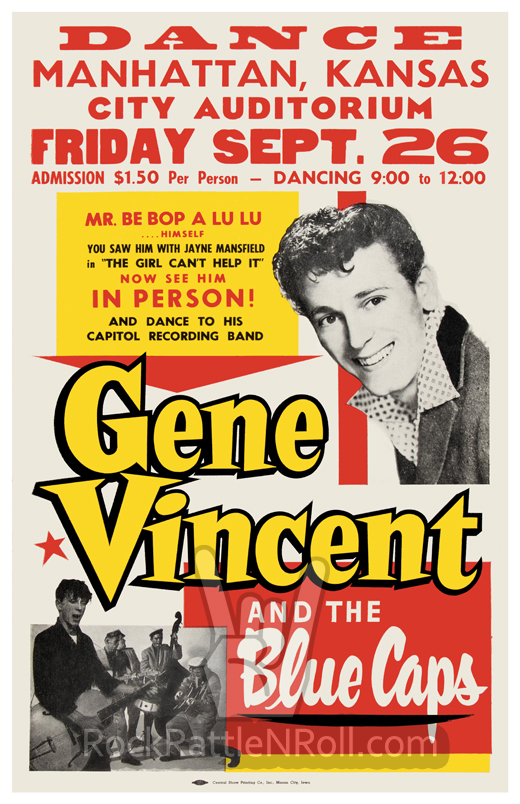 Gene Vincent - February 26, 1953 City Auditorim Manhattan, KS Concert Poster