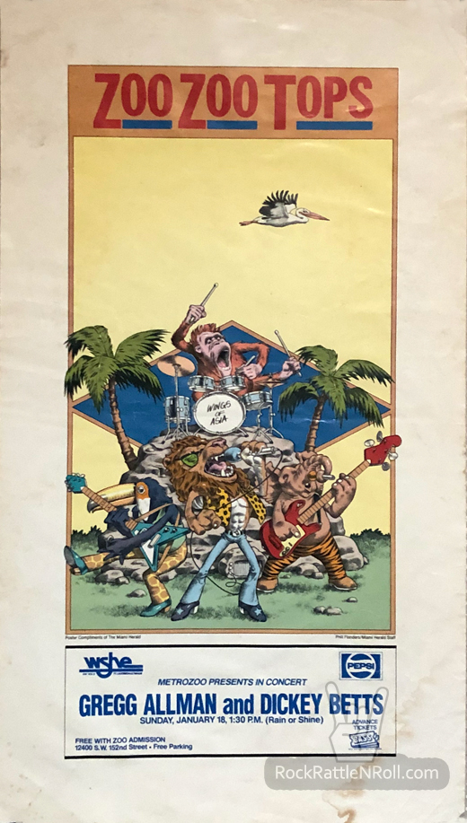 Original Gregg Allman / Dickey Betts - January 18, 1980 MetroZoo Miami, FL Concert Poster